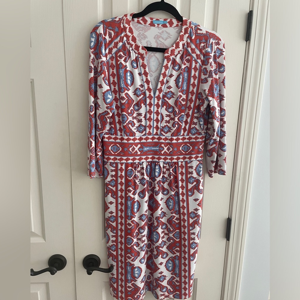 JMcLaughlin 3/4 sleeve dress red white blue M